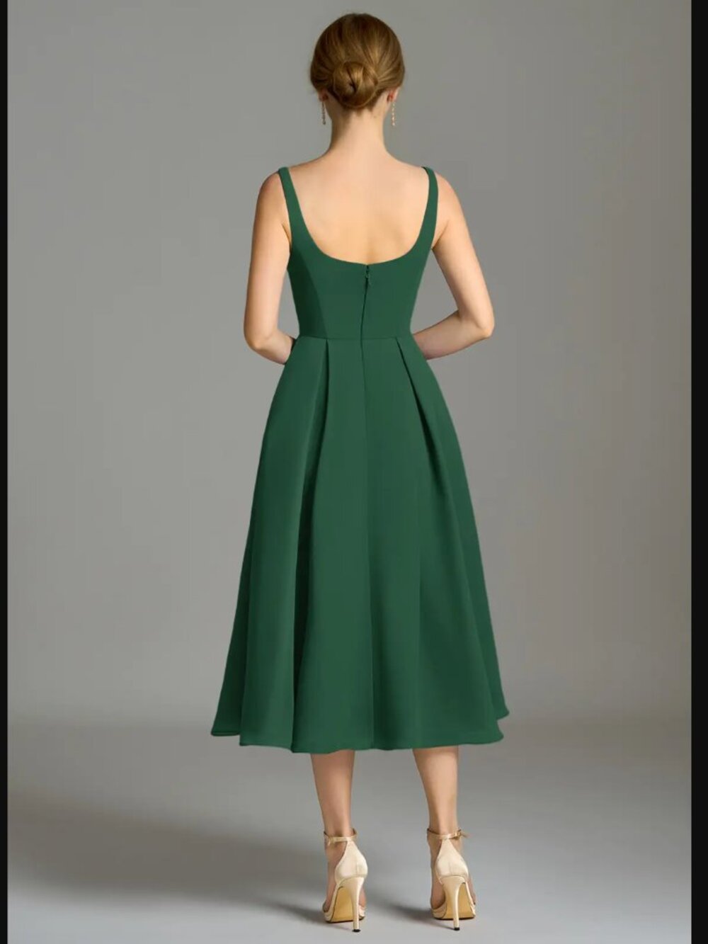 Amalie - Dark Green A-Line Pleated Chiffon Dress - A10/US8 - Picture 2 of 5
